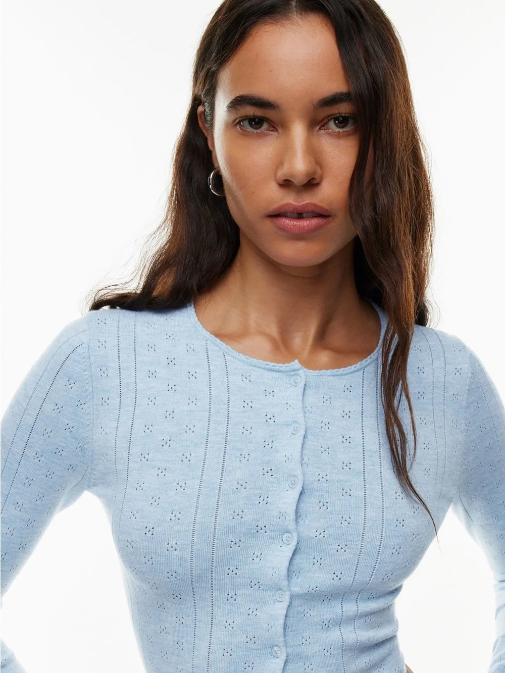 Sunday Best - Aritzia Light Blue Cropped Button-Front Knit Top - Women - Picture 4 of 5